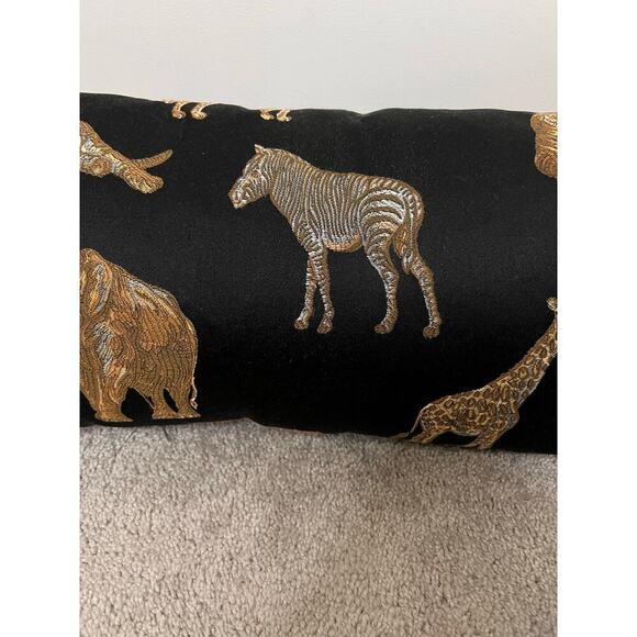 Newport Safari Animal Print Down Feather Rectangle Throw Pillow Black / Gold - Picture 3 of 9